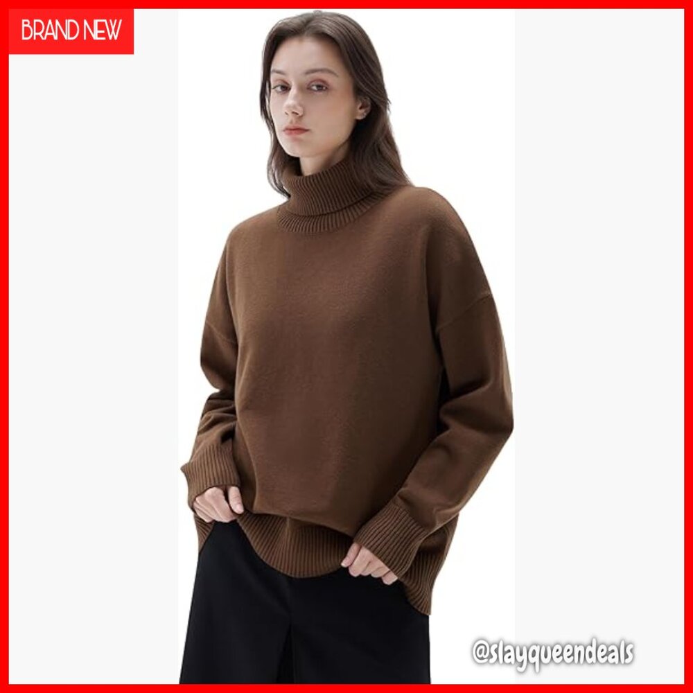 Oversized Cashmere Blend Turtleneck Sweater Pullover Long Sleeve Loose Fit